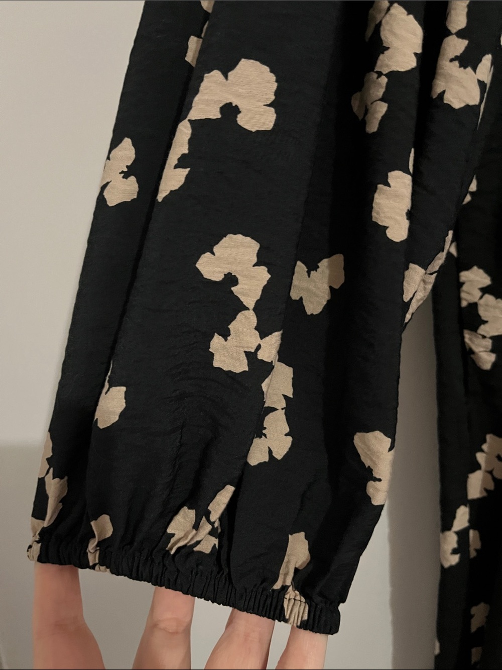 a new day Black Dress with Cream Print women’s xl high pockets long sleeve - Picture 5 of 8